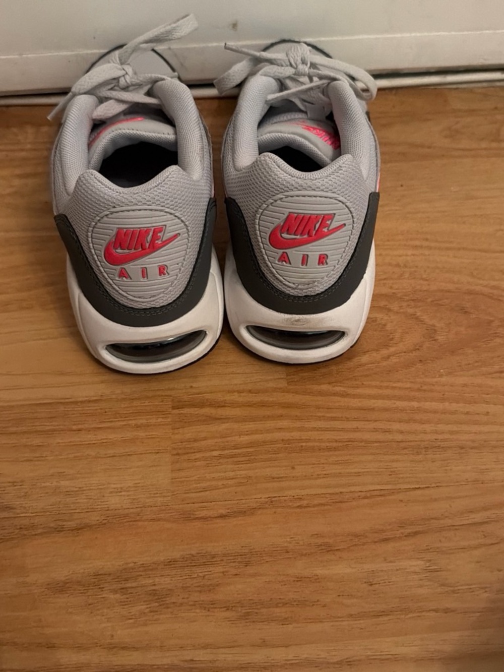 Nike Air Light Gray and Dark Gray Sneakers with Pink Swoosh - Picture 2 of 5